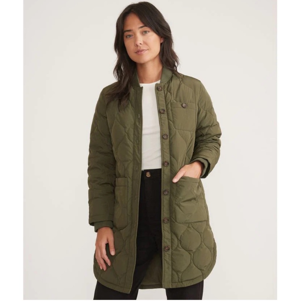 Elsie Longline Quilted Coat Olive Green